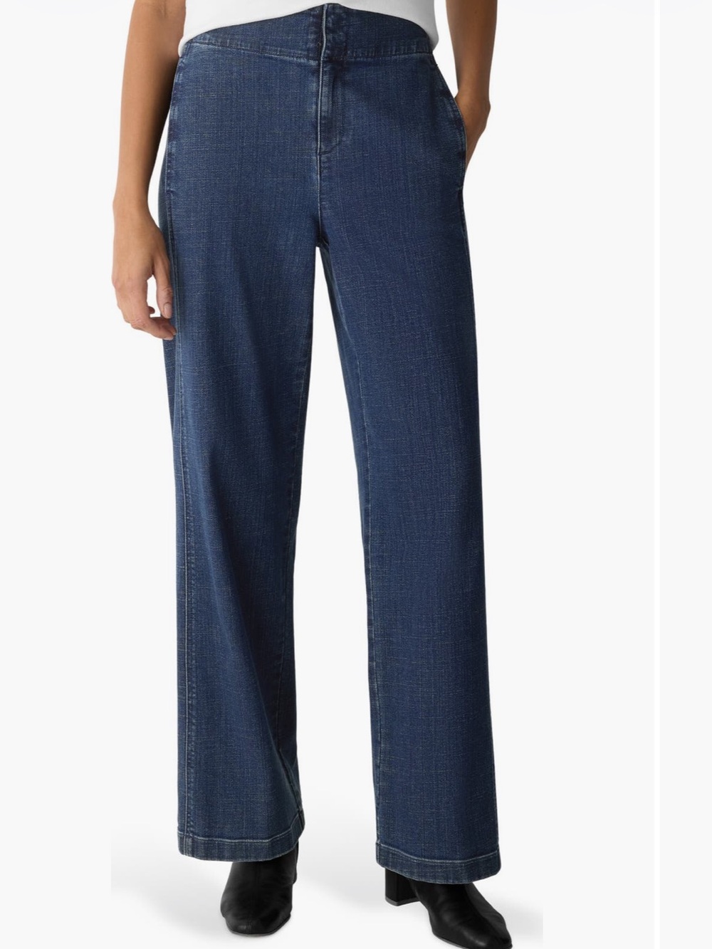Eileen Fisher Wide Leg Denim Pants Dark Rinse Indigo size M
